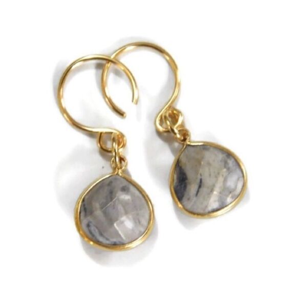 Earrings Genuine Agate gemstone with 14k yellow gold filled ear wires - Picture 1 of 11